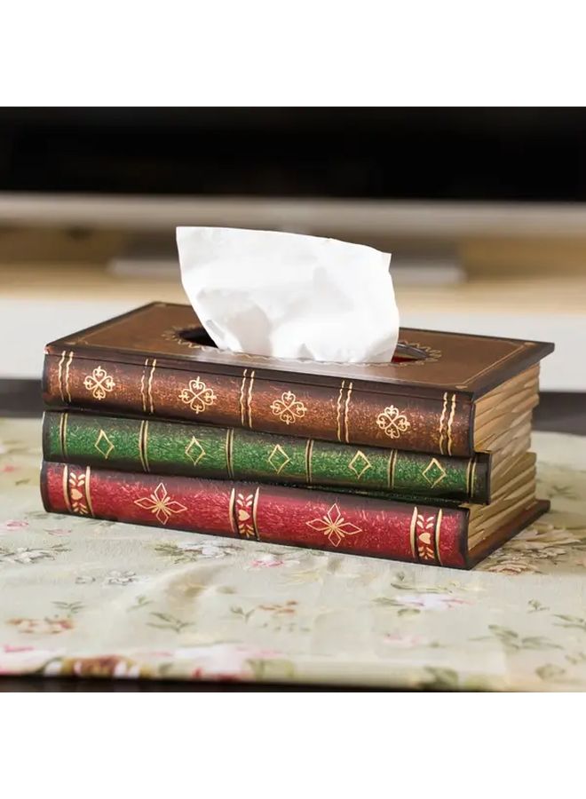 Coffee Vintage Book Design Wooden Tissue Box Holder Floral Pattern Home Decor - Image 1